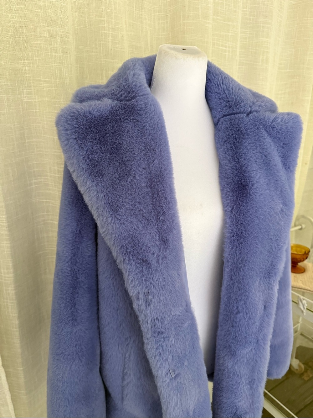 Donna Salyers Fabulous Furs Faux Fur Coat L Periwinkle Blue Plush Oversized - Picture 2 of 16